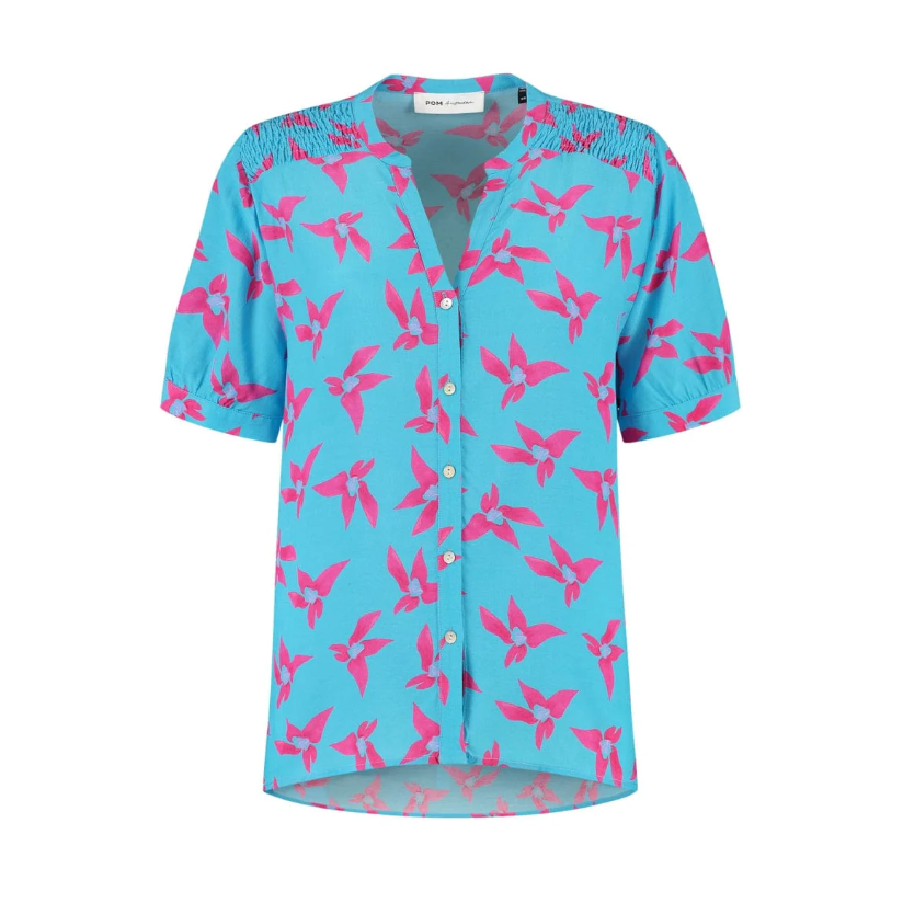 POM ORIGAMI FLOWER BLUE BLOUSE