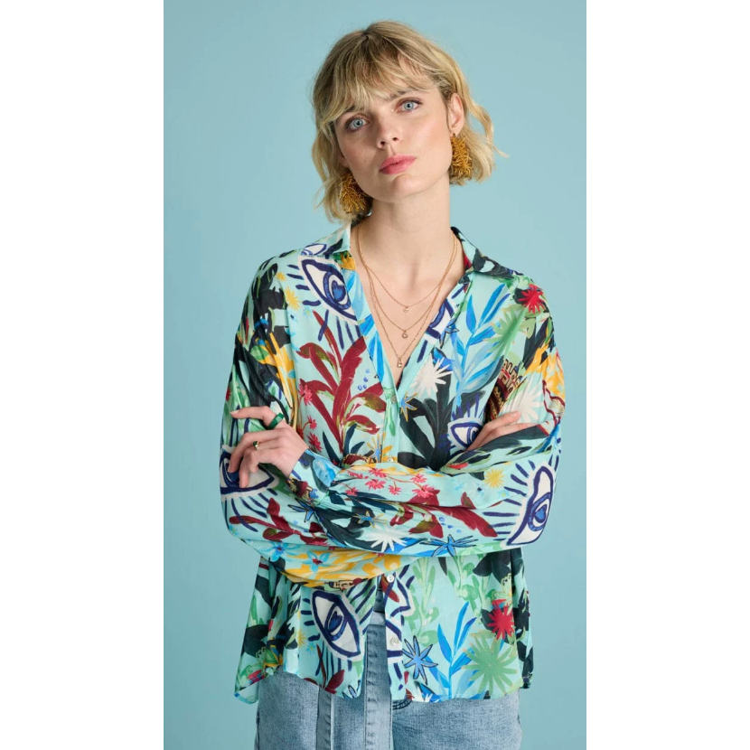 POM VIOLET BOTANICAL BLUE BLOUSE
