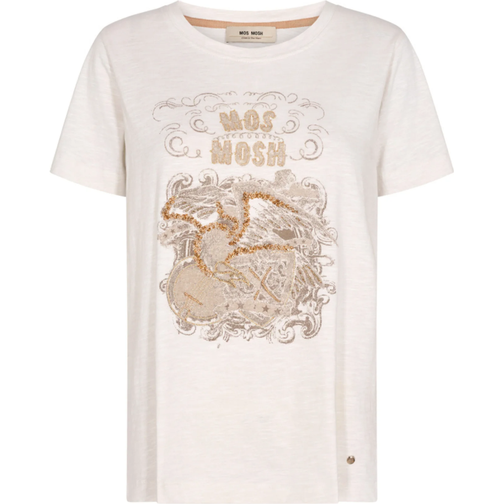 MOS MOSH SANA SS DECO TEE - BIRCH