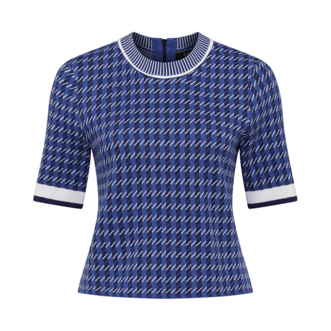 CABLE CHECK CREW TEE - COBALT