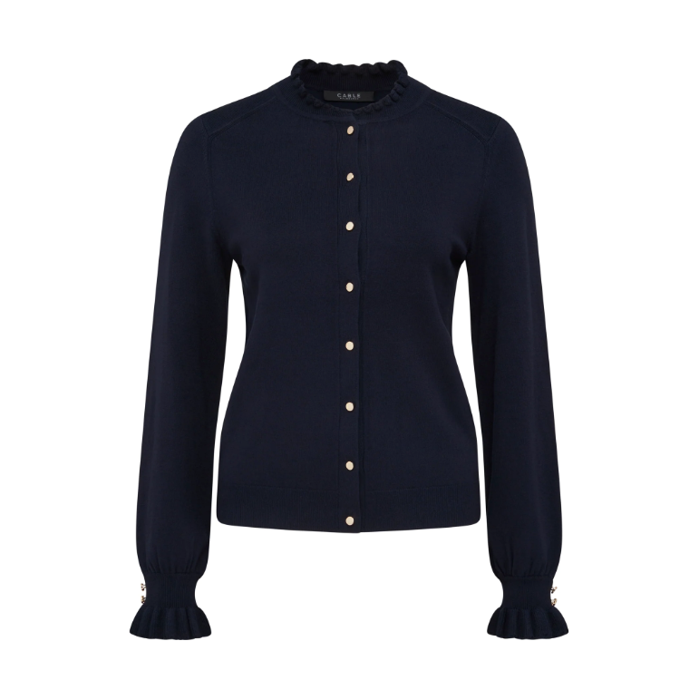 CABLE POINTELLE CARDIGAN - NAVY