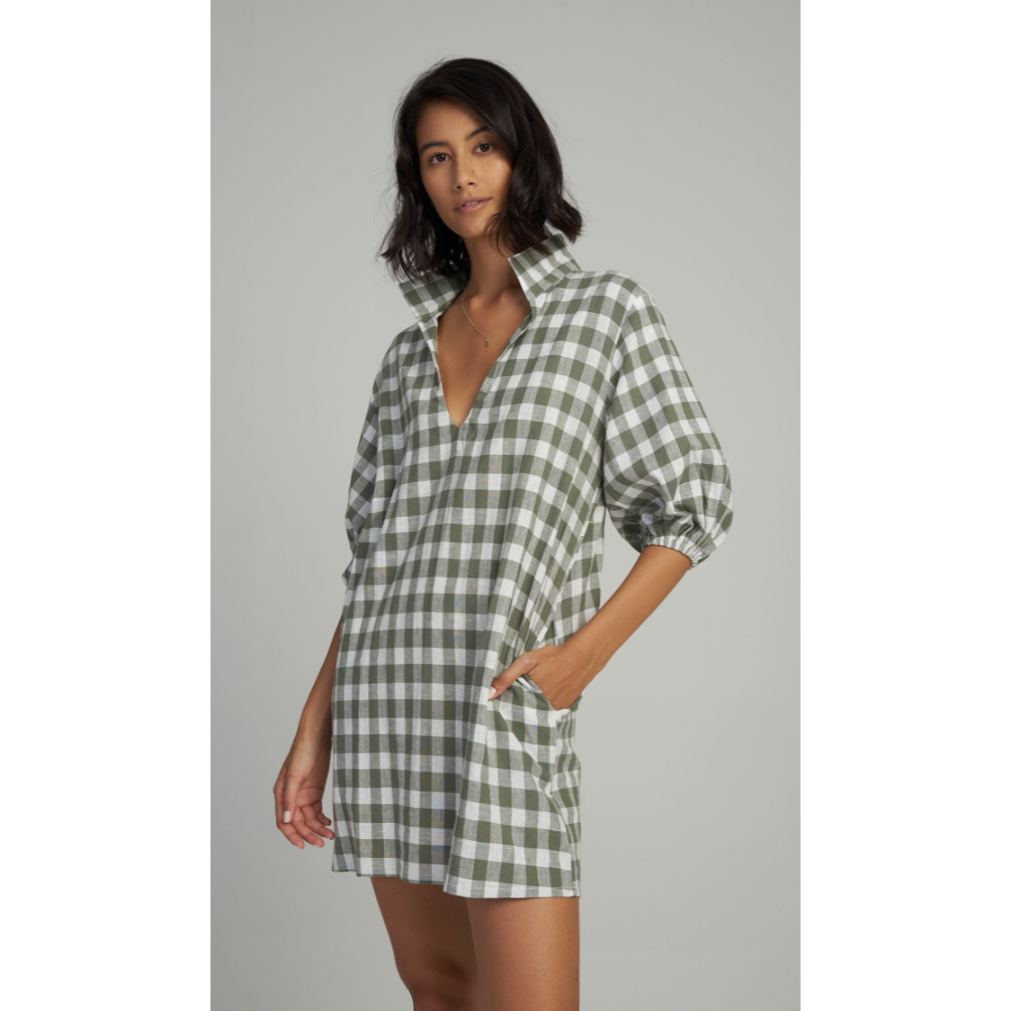 LILYA CALMA MINI DRESS GREEN CHECK