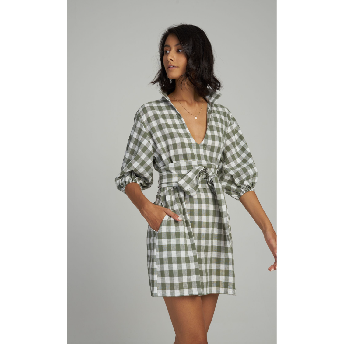 LILYA CALMA MINI DRESS GREEN CHECK