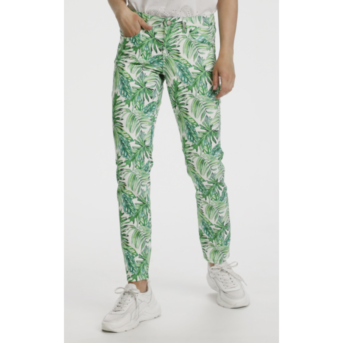 CREAM PRINTED TWILL 7/8 COCO FIT - GREEN PALM