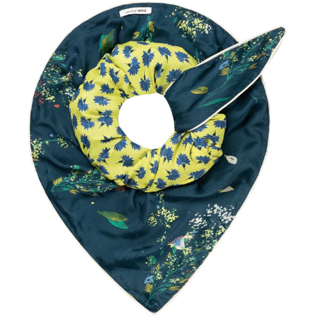 POM SCARF DOUBLE WILD FLOWER INDIGO