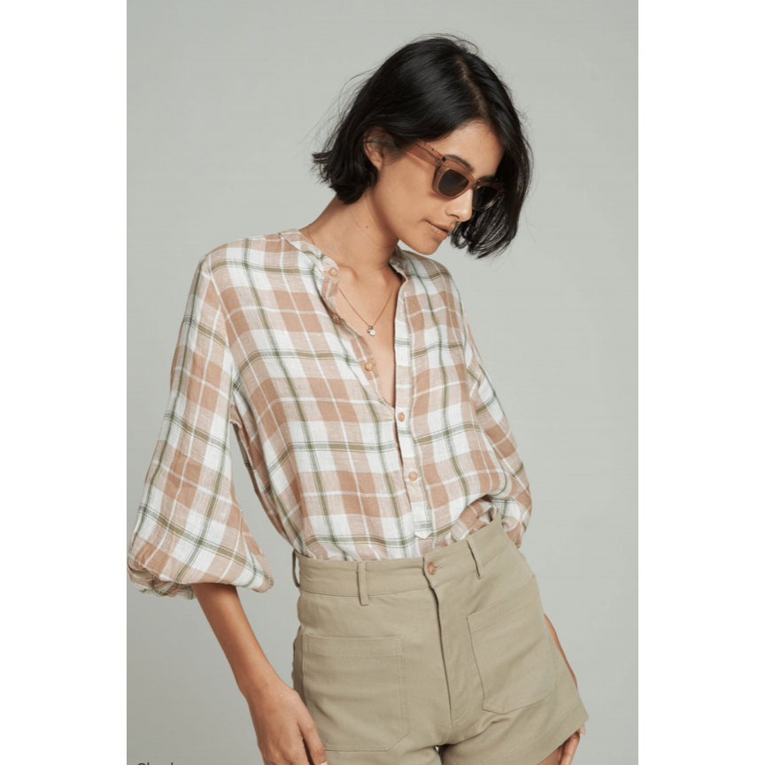 LILYA AGATHA TOP SAND GREEN CHECK
