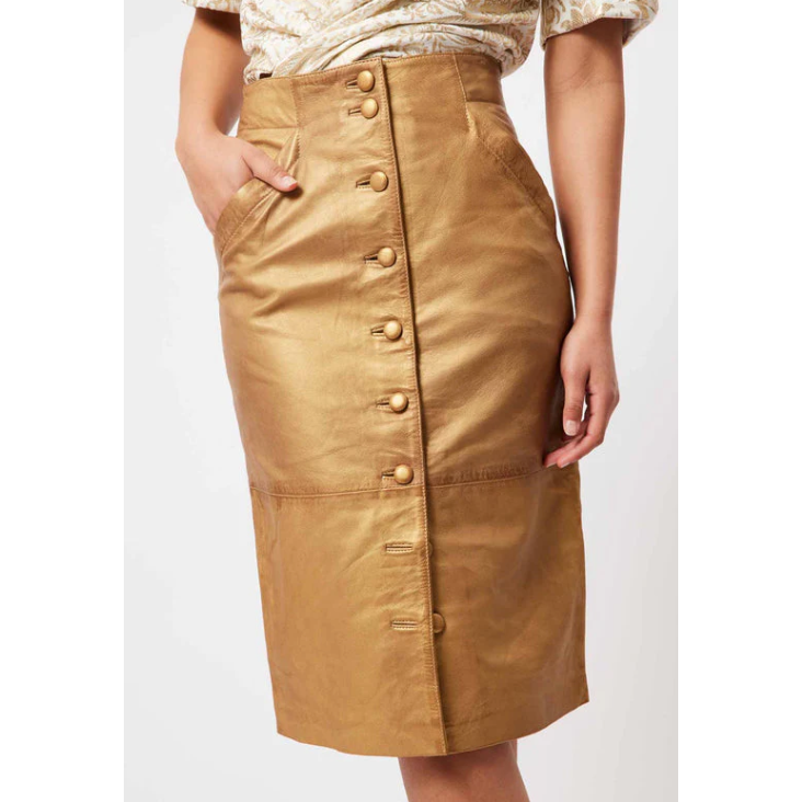 ONCE WAS MAYA BUTTON THROUGH LEATHER SKIRT