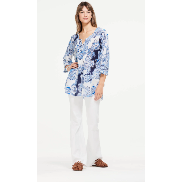 ONE SEASON POPPY TOP - RHODES COTTON BLUE