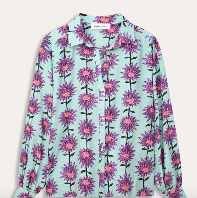 POM BLOUSE VIOLET FLOWER AQUA