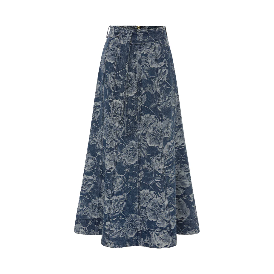 MTL TATIANA PRINT DENIM MAXI SKIRT